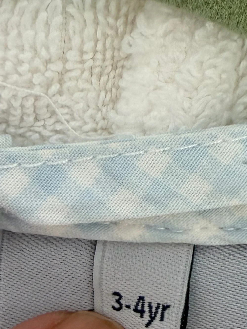 Lil Weezie Kids Hooded Terry Bathrobe 3-4Y White Blue Gingham Cotton